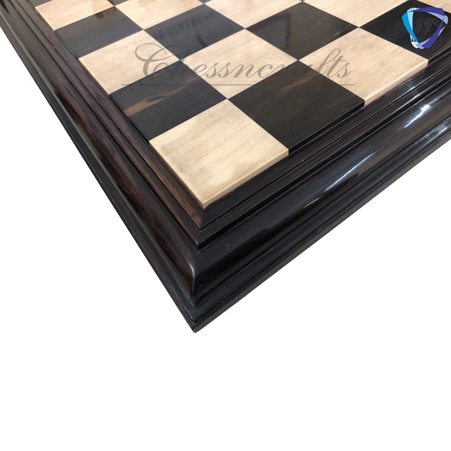 21" & 23" Ebony wood chess board STEPS BORDER ELEVATED Super fine smooth polish. Exclusive unique grain ebony wood