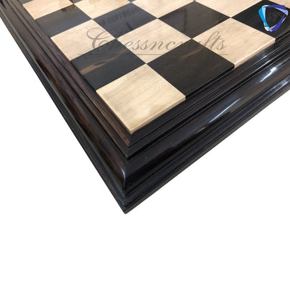 21" & 23" Ebony wood chess board STEPS BORDER ELEVATED Super fine smooth polish. Exclusive unique grain ebony wood