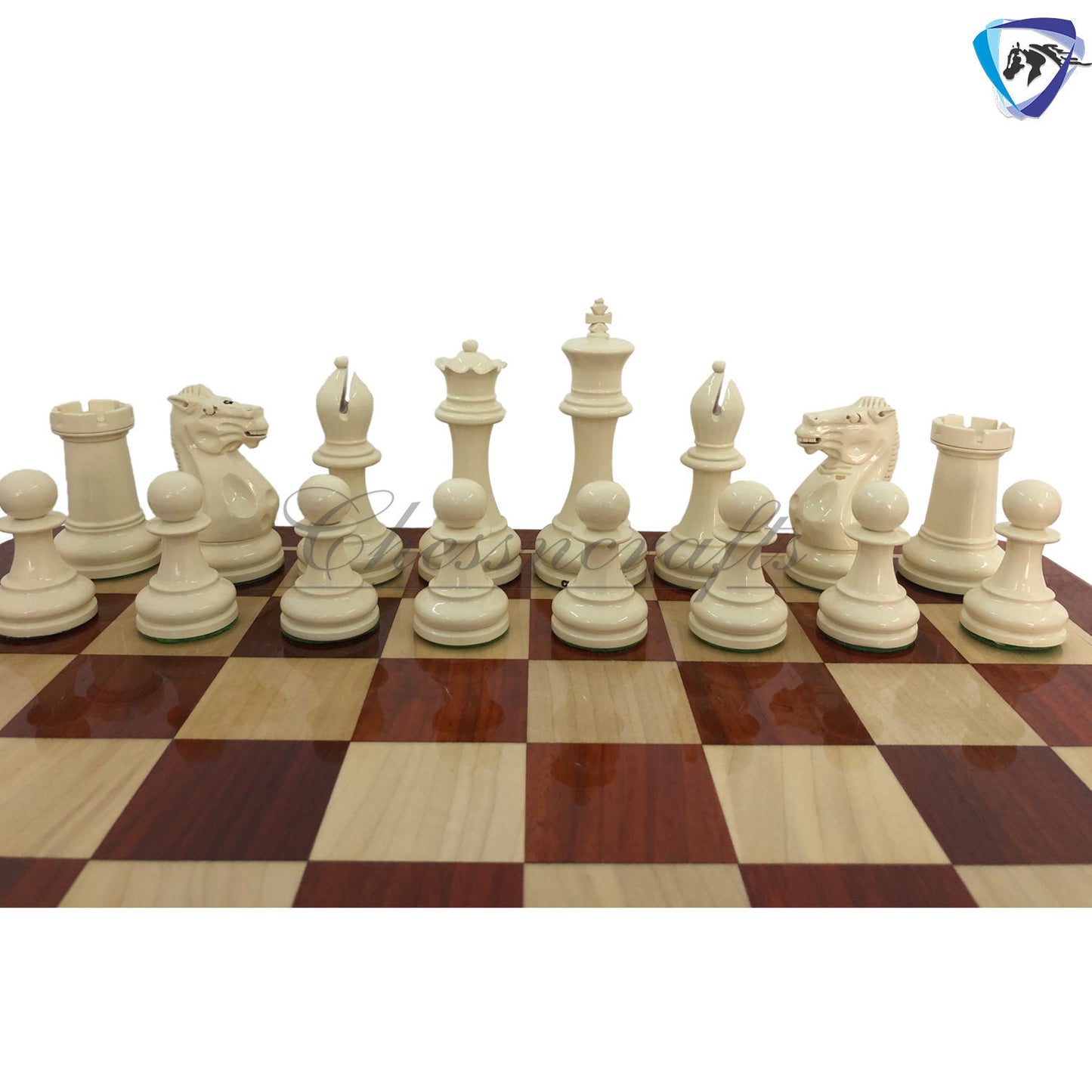 combo of 1849 Reproduced Staunton chess set 4.5" painted with Bud rosewood chess board 19" lacquered