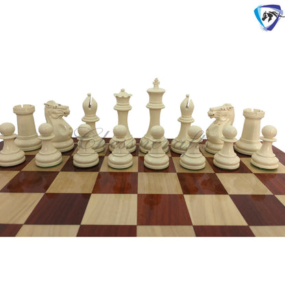 combo of 1849 Reproduced Staunton chess set 4.5" painted with Bud rosewood chess board 19" lacquered