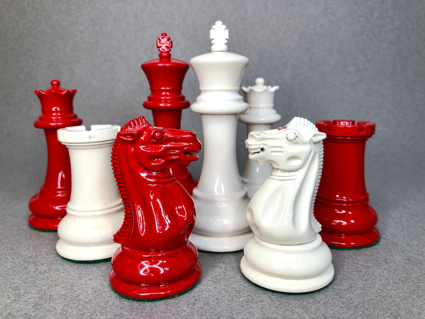 Reproduced 1849 Original Staunton Pattern Chess Set in Lacquer Painted Red & Ivory White - 4.5" King- Triple weighted 2 Extra queens