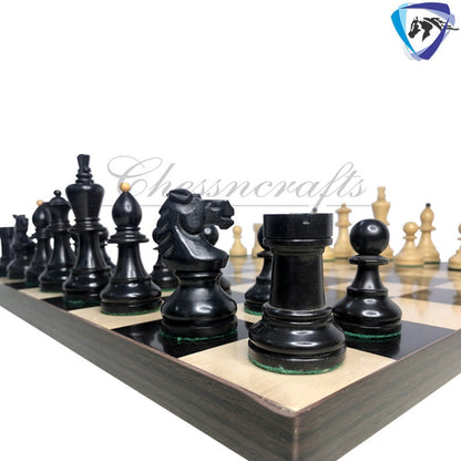 Reproduced Vintage 1950's Circa Bohemia Staunton Series German Chess Set in Ebonized Boxwood & Natural Boxwood - 3.89" King