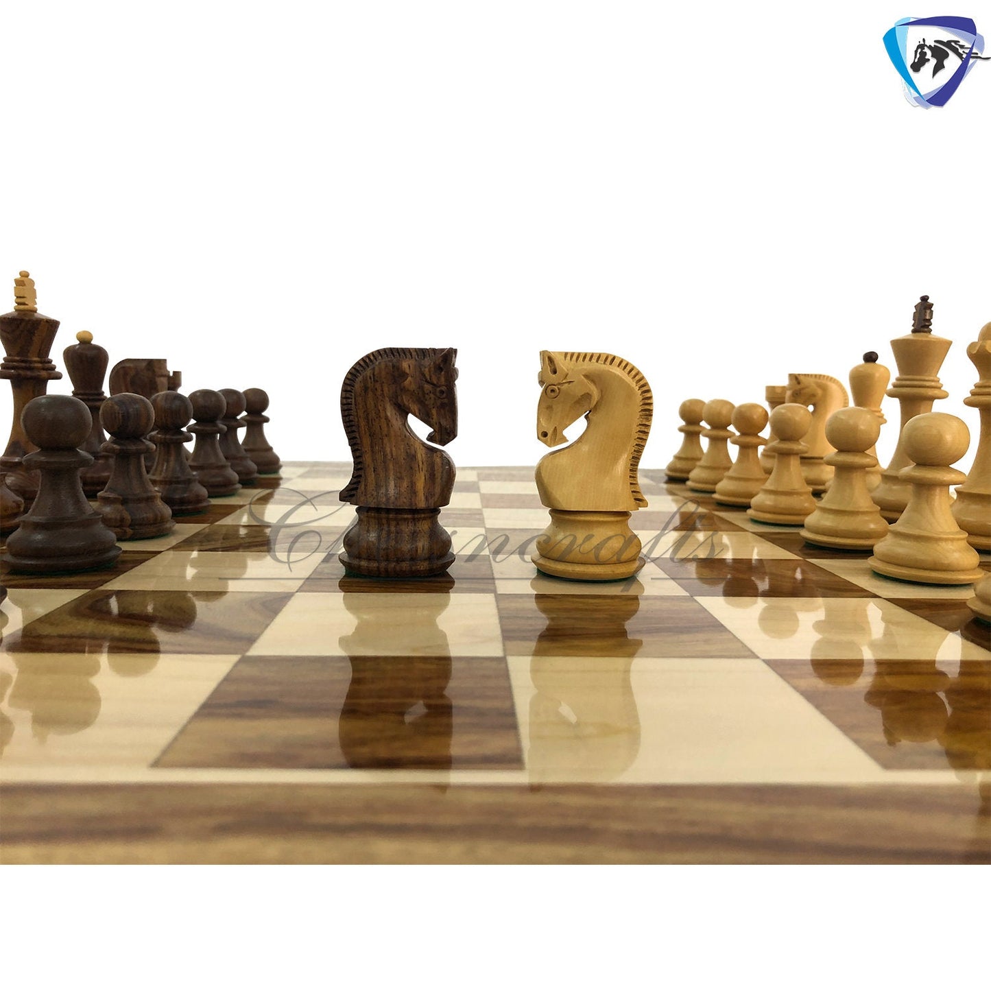 COMBO of Russian Zagreb Chess Set With 21" Rosewood(sheesham) Chess Board - Chess coins King 4" Double Weighted Extra Queens.