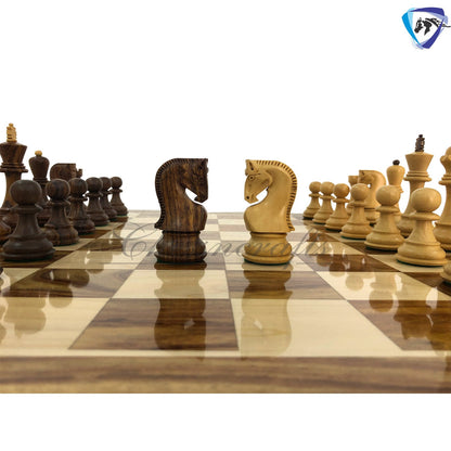 COMBO of Russian Zagreb Chess Set With 21" Rosewood(sheesham) Chess Board - Chess coins King 4" Double Weighted Extra Queens.