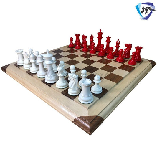 COMBO of 1849 Reproduced Staunton chess pieces set King 4.5" Boxwood RED & WHITE Painted  with 21" Rosewood Chess Board Exclusive design.