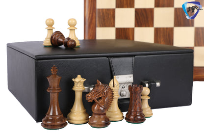 4.1" Staunton Golden Rosewood Chess pieces set- EXCALIBUR- Sheeshamwood & boxwood + 21" Luxury Golden Rosewood chess board + Storage Box