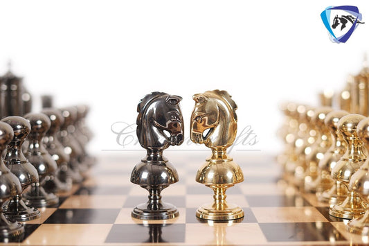 6" Brass Chess pieces set Big size Gold & black VICTORIAN series + 23" Ebonywood chess Board(sq: 60mm) + Leather Storage Box for chess men