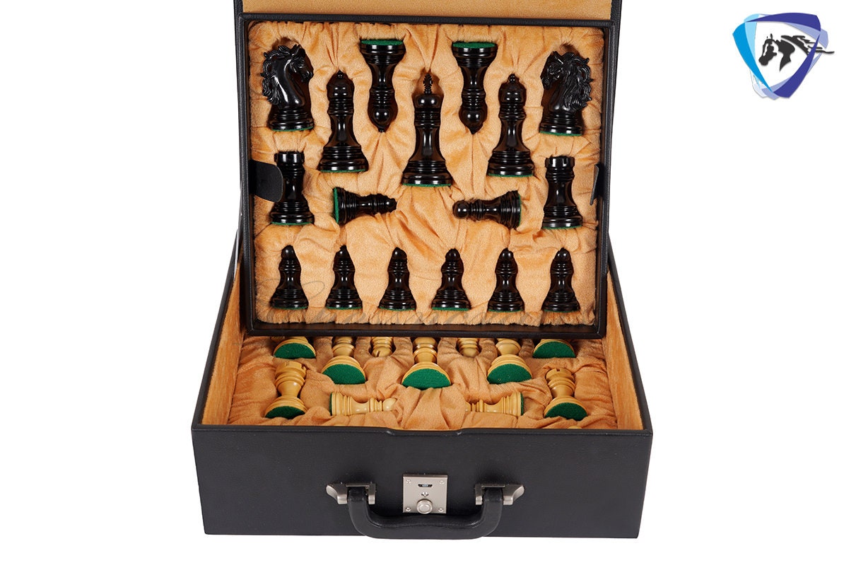4.4" Staunton Ebony wood & Boxwood Luxury Chess pieces Set- KENNEDY-JFK - Triple Weighted 2 Extra queens