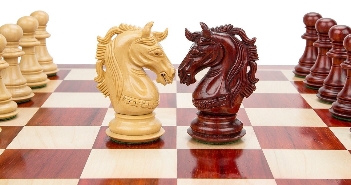 COMBO of 4.5" Luxury Staunton Bud Rosewood & Boxwood Chess pieces Set- Alexander Series - Triple Weighted  + 21" Bud Rosewood Chess board.