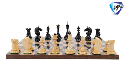 COMBO of 1950 Soviet(Russian) Latvian Chess Pieces Set in Ebonised boxwood With 60mm(19") Ebonywood Borderless Chess board