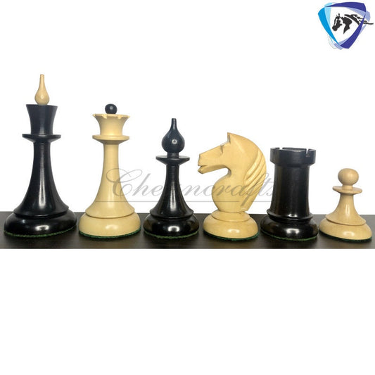 4.1" 1950 Soviet(Russian) Latvian Chess Pieces Set in Ebonized Boxwood-Reproduction chess pieces + 55mm SQ Ebonywood Borderless chess board