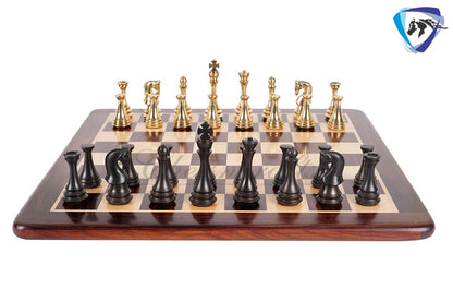 4.4" Brass Russian Zagreb (Leningrad) chess pieces set Antique & GOLD polish / 19" Rosewood(Dark Grain) Chess board Combo- Gift For Him