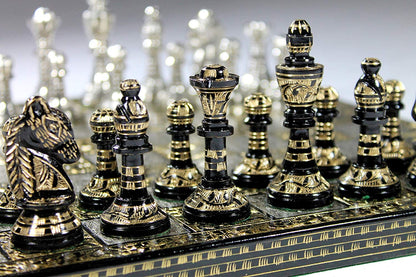 14" Brass Chess Board Set Hand Carved with Brass Staunton chess pieces with storage box | Chess Gift | Other size options: 12" & 10"