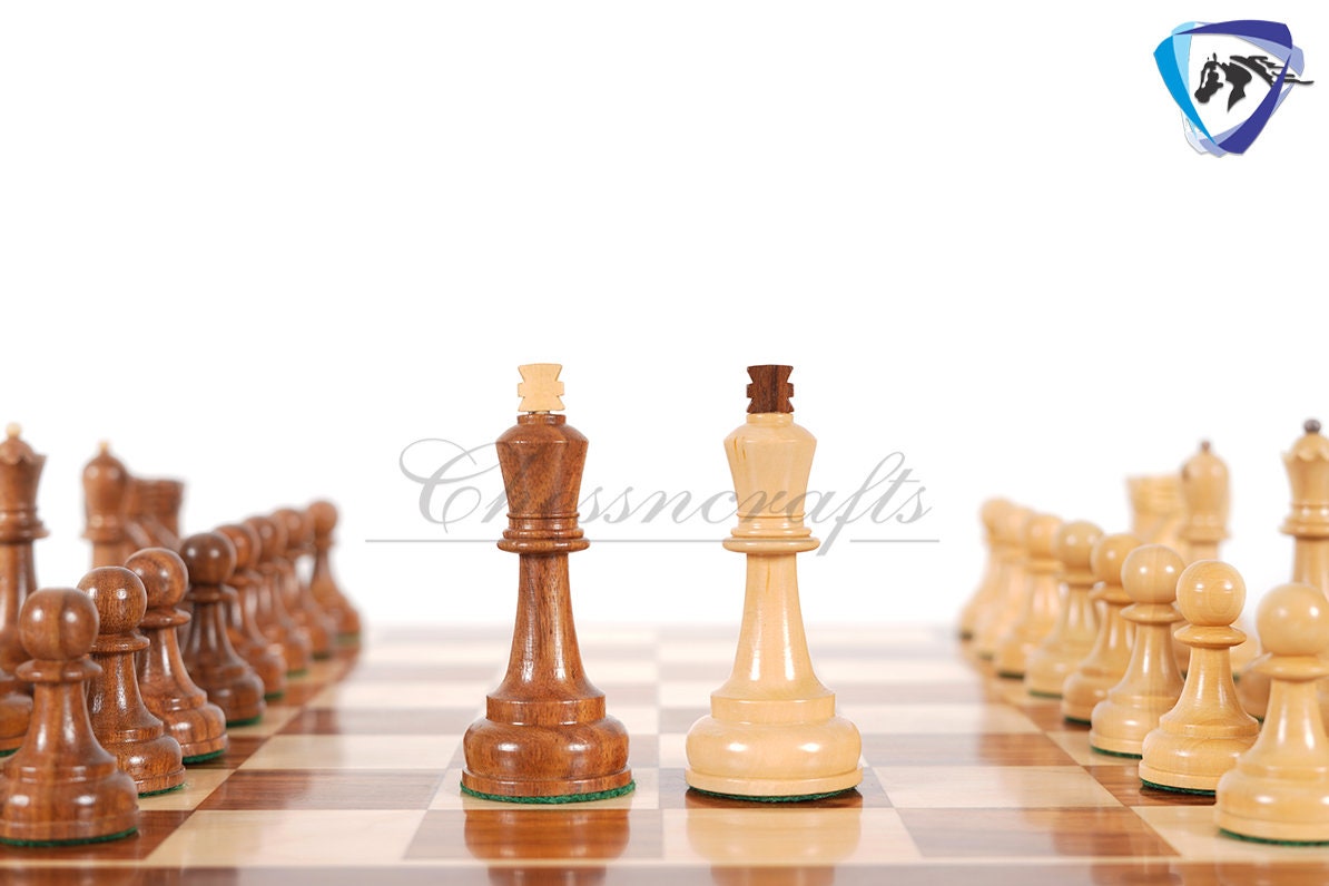 COMBO 3.75" Chess Pieces Set Soviet Grandmaster Supreme  Golden Rosewood & Boxwood + 19"(51mm) Golden Rosewood Chess Board - Chess Board Set