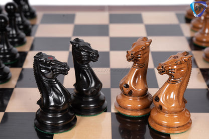 1849 Reproduced Morphy Cooke Chess Pieces Set 4.4" Antiqued Distressed & Ebony wood + 21" Ebony wood chess board(55mm) + Leather Storage box