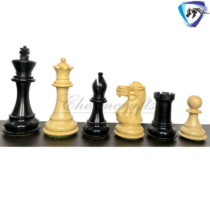 Club Staunton boxwood chess pieces Set in - King 3.75"  Weighted 2 Extra Queens- Black Dyed Boxwood