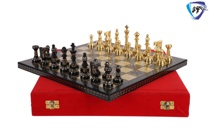 14" Brass Chess Board Set Hand Carved with Brass Staunton chess pieces with storage box | Chess Gift | Other size options: 12" & 10"