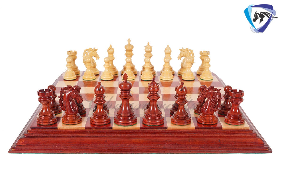 4.4" Luxury Staunton Chess pieces Set Bud Rosewood- JFK series + 21" Bud Rosewood Chess board(55mm) + Leather Storage box for chess men