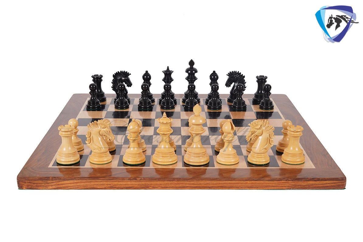 4.5" Luxury Staunton Ebonywood Chess Pieces Set-WELLINGTON + 21" Ebonywood Chess board(SQ:55mm) + Leatherette Storage box for chess pieces