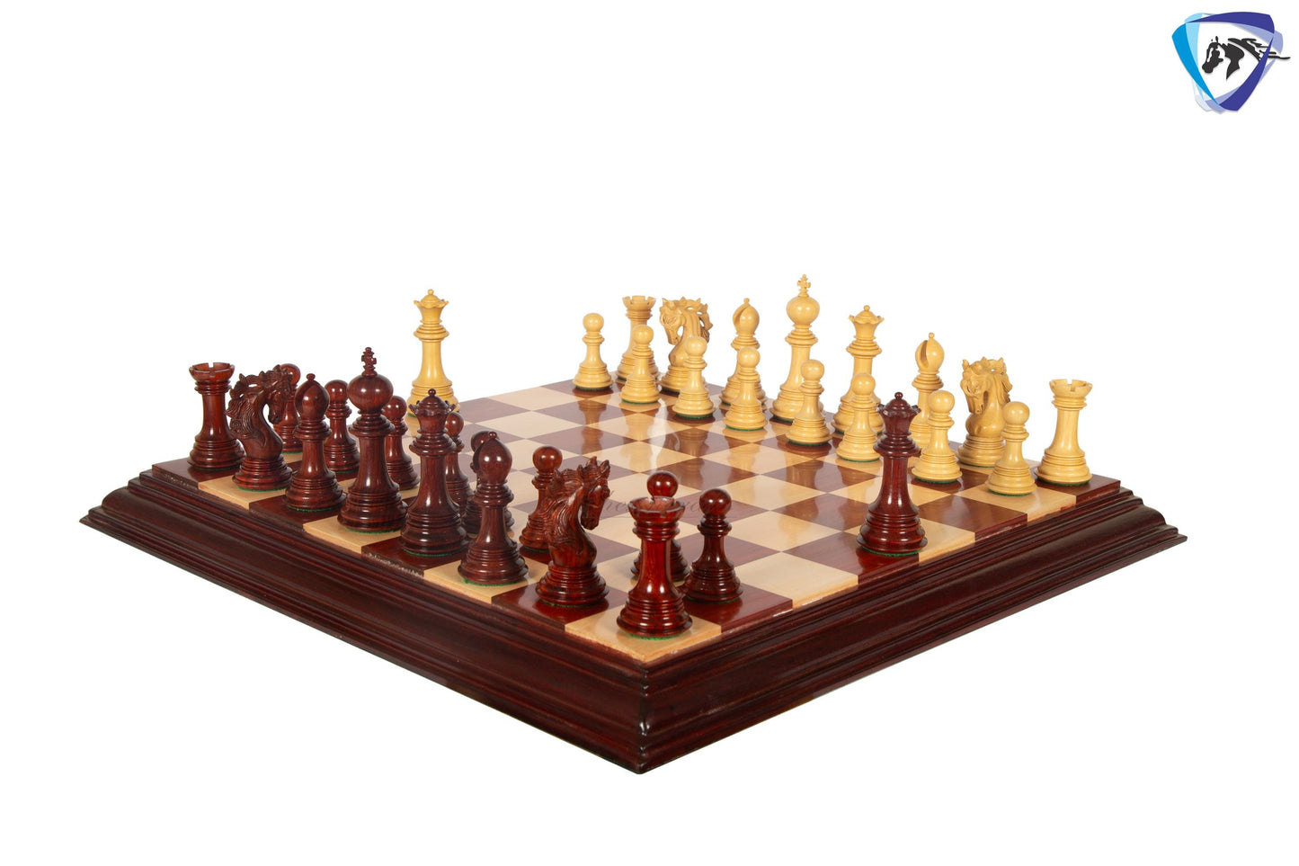 4.5" Staunton Bud Rosewood Chess pieces Set- BENEVENTO - Triple Weighted + 21" Bud Rosewood Chess Board  + Leatherette storage Box.