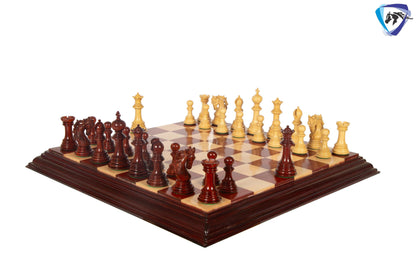 4.5" Staunton Bud Rosewood Chess pieces Set- BENEVENTO - Triple Weighted + 21" Bud Rosewood Chess Board  + Leatherette storage Box.