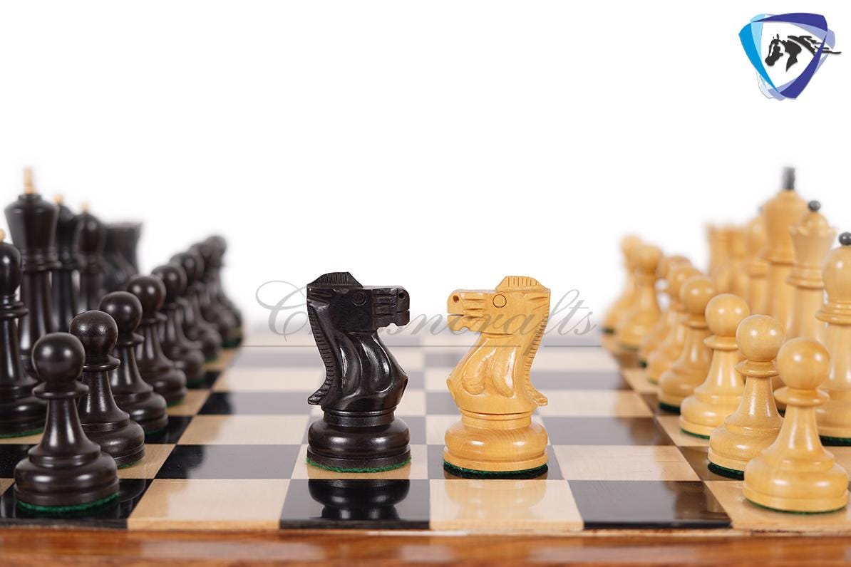 3.75" Chess Pieces Set Soviet Grandmaster Supreme Ebonized Boxwood - Weighted-Chess pieces only(34pc) Handmade chess set