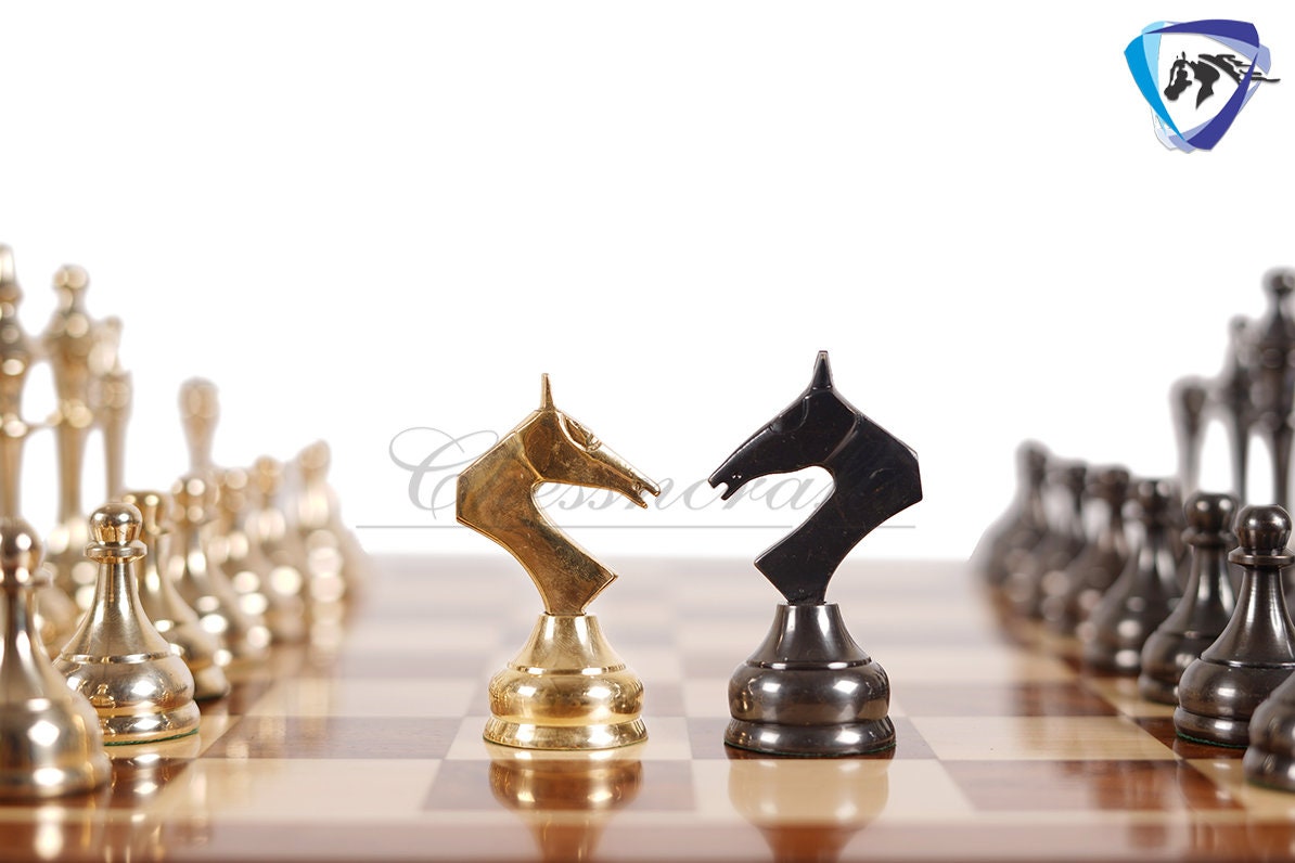 16" Brass Chess Board Set MODERN CLASSIC Chess Pieces Black-gold and Rosewood  Chess board with Storage drawer- Chess Gift- Gift for Him