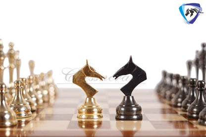 16" Brass Chess Board Set MODERN CLASSIC Chess Pieces Black-gold and Rosewood  Chess board with Storage drawer- Chess Gift- Gift for Him