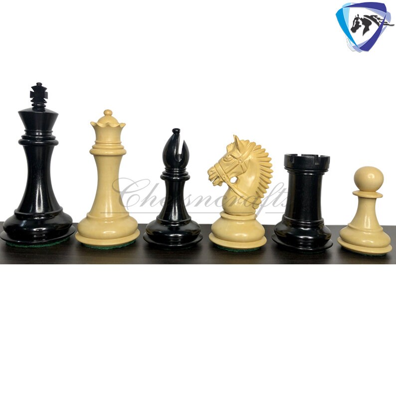 4.1" Staunton Chess Pieces Set in Ebony wood & Boxwood- EXCALIBUR  Weighted w/ 2 Extra queens- 4Q