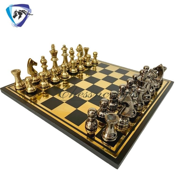 14" Metal Chess Board Set Staunton design 3.25" chess pieces with chess board.