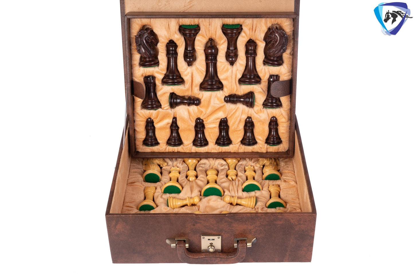 4.5" Luxury Staunton Rosewood & Boxwood Chess pieces Set- Alexander Luxury- Triple Weighted + 21" Rosewood Chess Board + Leather Storage Box