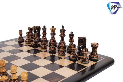 4" Russian Zagreb Chess Pieces set Burnt with Hand Carving broad base, Weighted - 2 extra Queens+19"Ebonywood chess board + Storage Box.