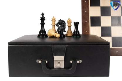 4.4" Staunton Ebonywood Chess Pieces Set in  BRIDLE SERIES Triple Weighted + 23" Ebonywood Chess Board(60mm) + Leatherette storage box