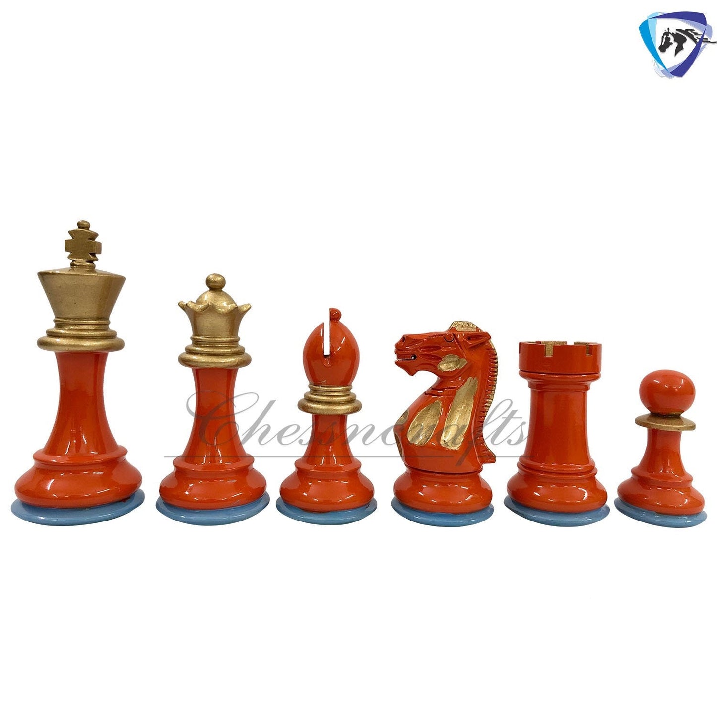 4" Wooden Staunton chess set Painted chess pieces SUN & SKY specially weighted with Extra Queens