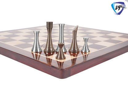 19" Rosewood Chess Board set with 3.5" Solid Brass Chess pieces set RING STEEL SLEEK Silver & Antique Polish Minimalist Chess Board set.