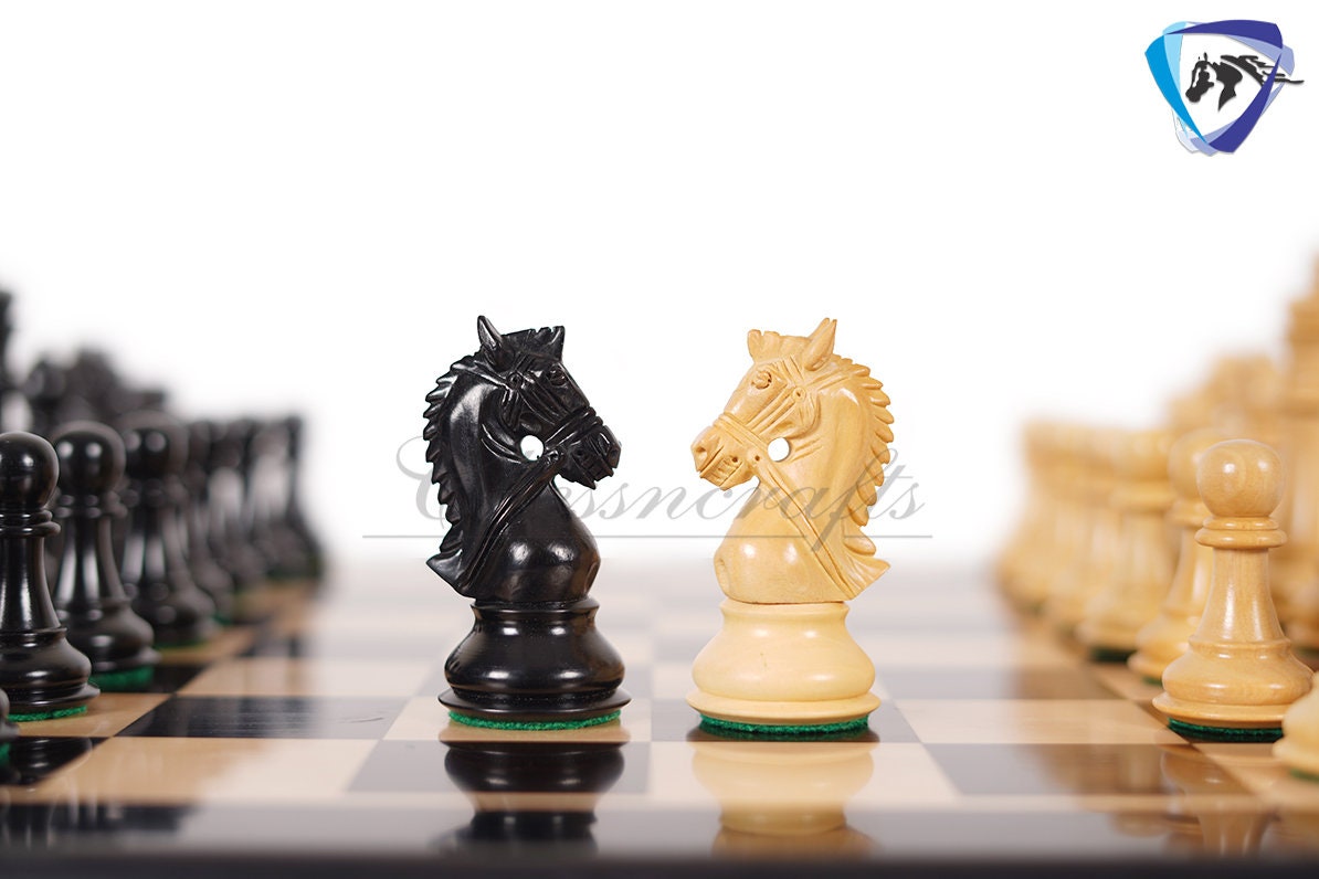 4.5" Ebony wood staunton chess pieces set BRIDLE SERIES - Weighted w/ extra queens.
