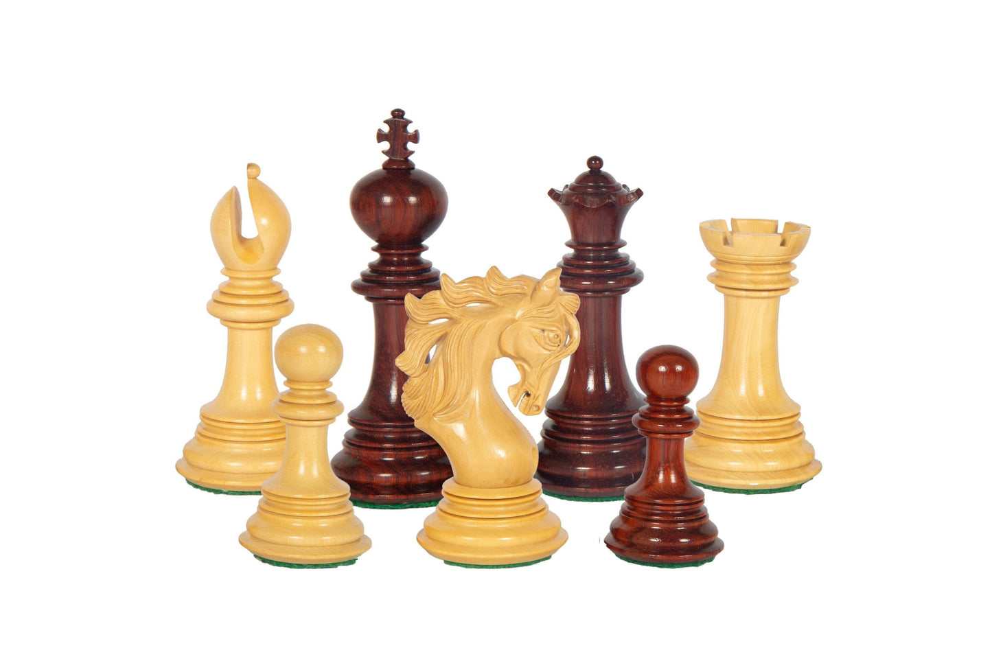 4.5" Staunton Bud Rosewood Chess pieces Set- BENEVENTO - Triple Weighted + 21" Bud Rosewood Chess Board  + Leatherette storage Box.