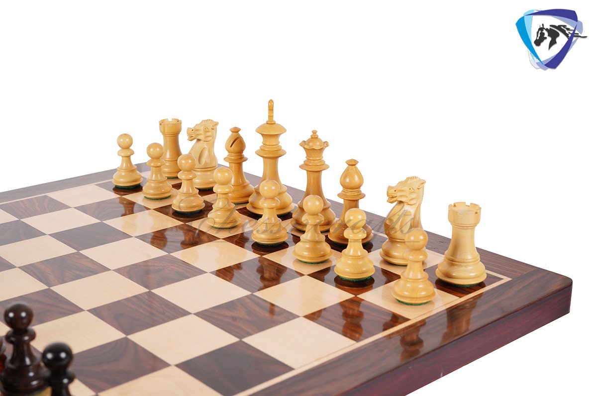 COMBO of 4" Royal Staunton Rosewood Chess Pieces Set Weighted 4Q + 19" Rosewood Chess Board SQ: 51mm(2") & Leather Storage Box