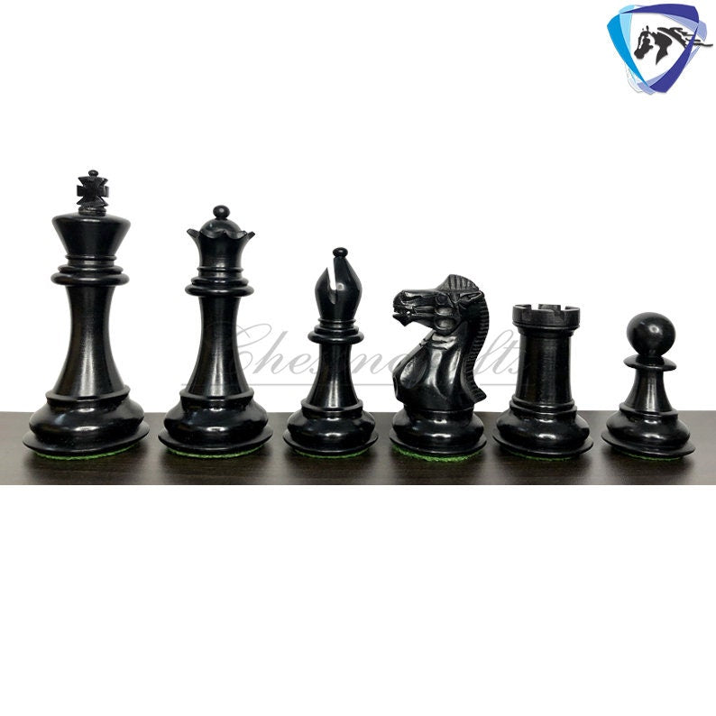 Club Staunton boxwood chess pieces Set in - King 3.75"  Weighted 2 Extra Queens- Black Dyed Boxwood