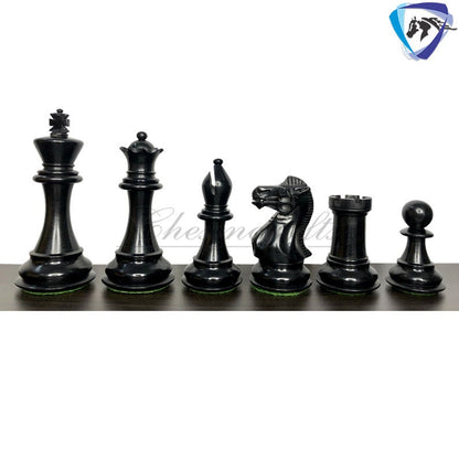 Club Staunton boxwood chess pieces Set in - King 3.75"  Weighted 2 Extra Queens- Black Dyed Boxwood