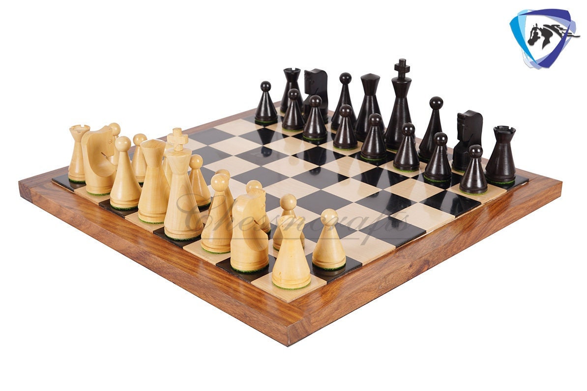 Chess Board Set Russian Soviet Reproduced Classic Chess pieces 4" in Ebonized boxwood + 16" Ebonywood Chess Board Set