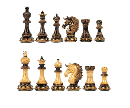 4.5" Luxury Staunton Chess pieces Set- Alexander CARVED series-Triple Weighted + 21"/ 23" Ebonywood Chess Board-STEP DESIGN + Storage Box