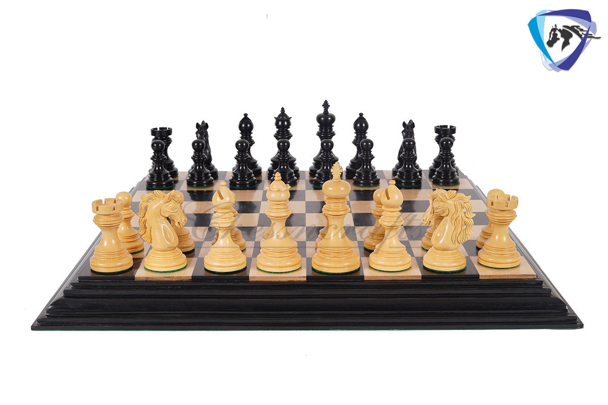 4.4" Staunton Ebony wood & Boxwood Luxury Chess pieces Set- KENNEDY-JFK - Triple Weighted 2 Extra queens