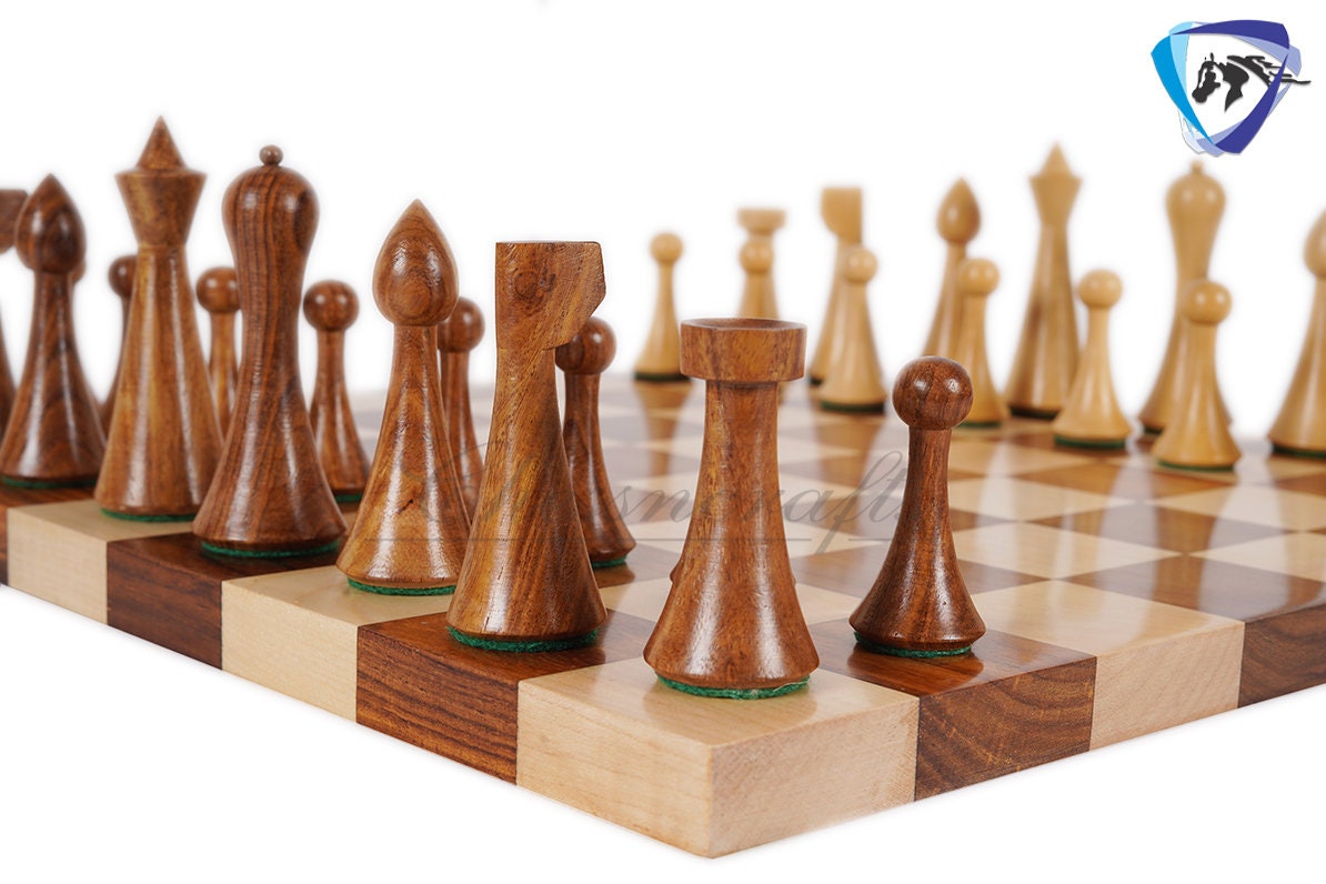 COMBO of 3.75"  Rosewood chess pieces set-Minimalist Hermann ohme & 15.7" (sq:50mm) Borderless solid Golden rosewood chess board Handmade.