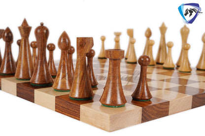 COMBO of 3.75"  Rosewood chess pieces set-Minimalist Hermann ohme & 15.7" (sq:50mm) Borderless solid Golden rosewood chess board Handmade.