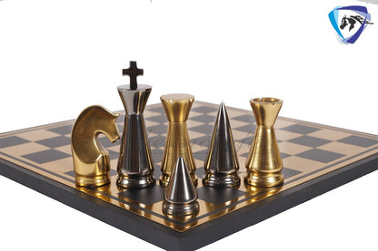 14" ART DECO Metal Chess Board Set designer King 4" Chess pieces with Chess board Modern Home Decor, Chess Gift-Leather Box
