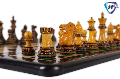 Wooden Staunton Chess set Burnt with Hand Carving King 4" broad base, Weighted & 2 extra Queens