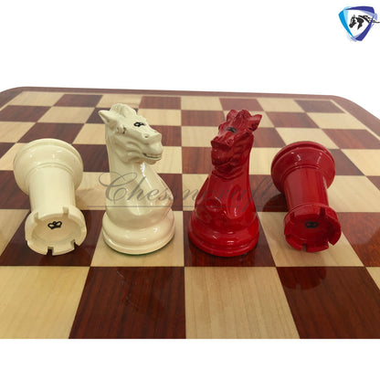 combo of 1849 Reproduced Staunton chess set 4.5" painted with Bud rosewood chess board 19" lacquered