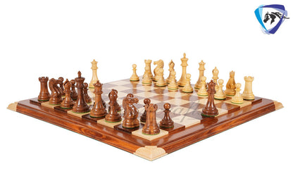 4.1" Staunton Chess Pieces Set Golden Rosewood(sheesham) ENGLISH CLUB series + 21" Golden Rosewood Chess board STEP Design + Storage Box
