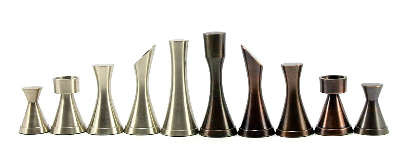 Solid Brass Chess pieces set MINIMALIST STEEL SLEEK Silver copper finish Chess coins set- King: 3.5"